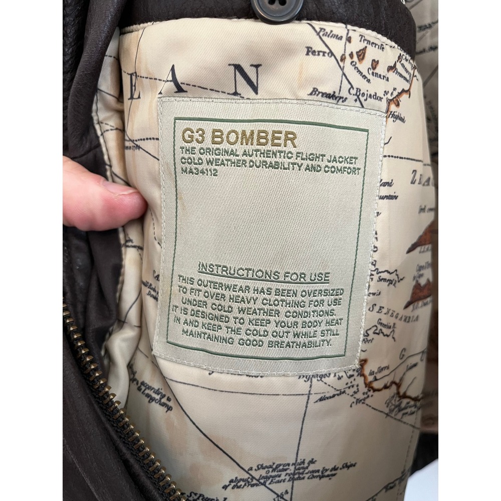 G-III Authentic Bomber Brown Leather Flight Jacket - Picture 3 of 8
